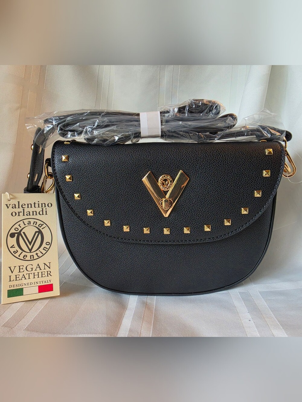 Valentino Orlandi Vegan Leather Crossbody with Gold Stud Detail